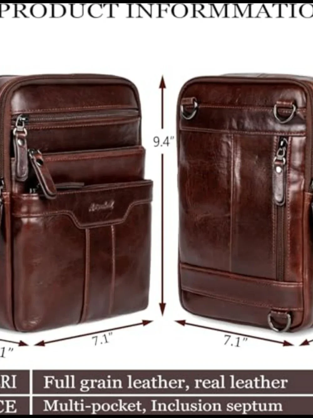 Leather Messenger Bag for Men, Small Sling Shoulder Bag, Crossbody Man Purse